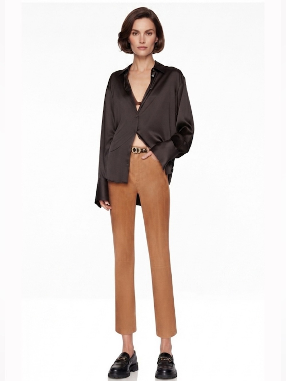 FRAME “Le High Straight” Cropped Lamb Leather Pants In Latte Size 25 New!